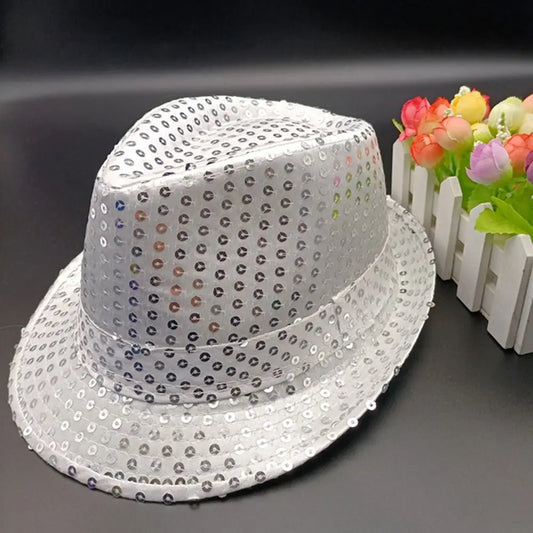 Durable Sequins Jazz Hat Masquerade Shiny Panama Cap Stage Cosplay Dance Performance Hat Holiday