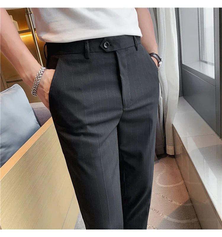High Quality Fashion Striped Casual Men's Suit Pants 2026 New Business Office Social Wedding Slim Fit Trousers Oversized Size