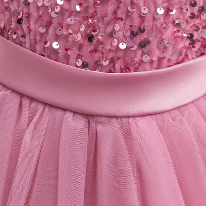 Summer Sequins Bow Party Dress For Girl Christmas Costume Elegant Wedding Princess Girls Dresses Lace Birthday Prom Gown Evening