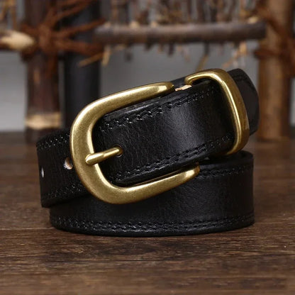 2.8 CM Pure Cowhide Genuine Leather Ladies High Quality Jeans Brass Buckle Belts Cowboy Fashion Designer Belts for Women luxury