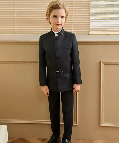 Children White Baptism Suit Boys Black 007 Suit School Student Graduation Class Dress Kids Formal Chinese Style Chorus Dress