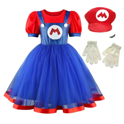 Super Bros Stage performance movie cosplay girls puff Sleeve Top+Dress Girl Halloween Birthday Party Cosplay