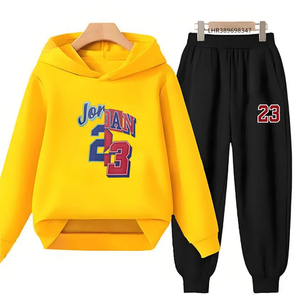 Children Hoodie 3-12 Years Boys Girls Red Casual Tops+Pants Sets Long Sleeves Fashion Kids Basketball Jersey No. 23 Clothes