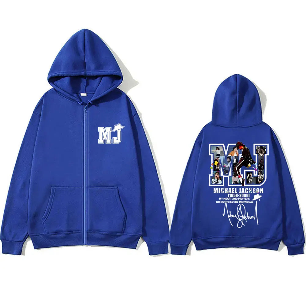 Classic Vintage Michael Jackson Zipper Hoodie Men Women Hip Hop Punk Rock Oversized Zip Up Jacket Men's Fleece Zip Up Sweatshirt