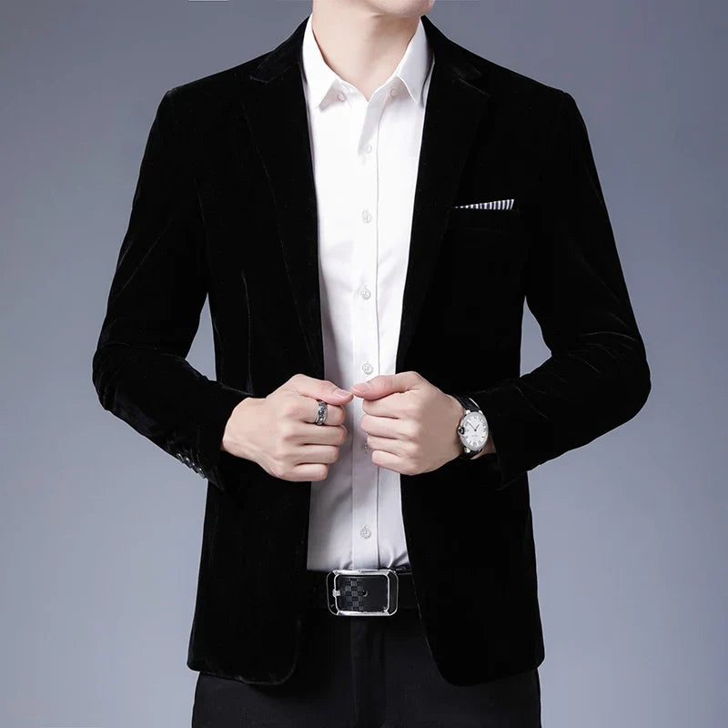 Plus Size 5XL-M Autumn Winter Velvet Men Suit Jacket Fashion Men's Wedding Dress Jacket Casual Slim Blazer Formal Evening Dress