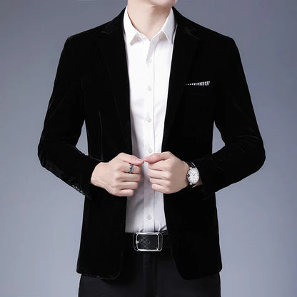 Plus Size 5XL-M Autumn Winter Velvet Men Suit Jacket Fashion Men's Wedding Dress Jacket Casual Slim Blazer Formal Evening Dress