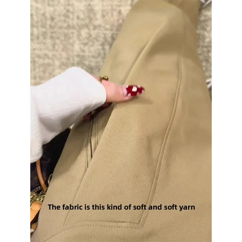 Khaki Casual Pants Women plus Size 200 Pou Loose Straight Leg High Waist Slimming Wide Leg Pants Commute Sle Korean Version