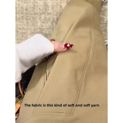 Khaki Casual Pants Women plus Size 200 Pou Loose Straight Leg High Waist Slimming Wide Leg Pants Commute Sle Korean Version