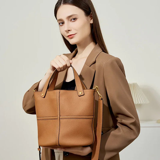 Women Bucket shoulder bag brand design Cowhide ladies handbags and purses genuine leather Tote Bags female messenger Bag Bolsas