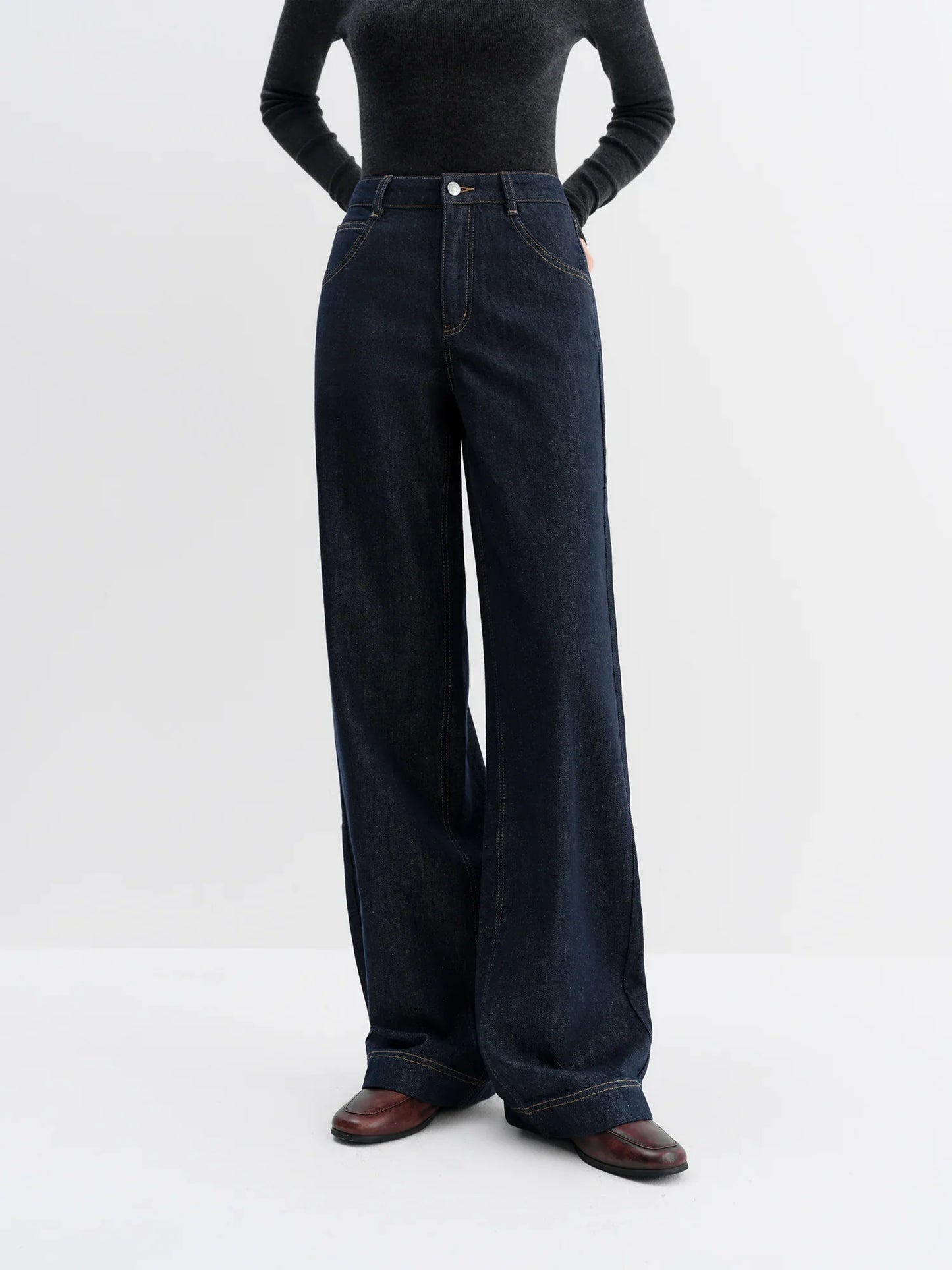 Straight High Waist Jeans for Women Winter Solid Simple All-match 2025 New Long and Short Versatile Pants Korean Style