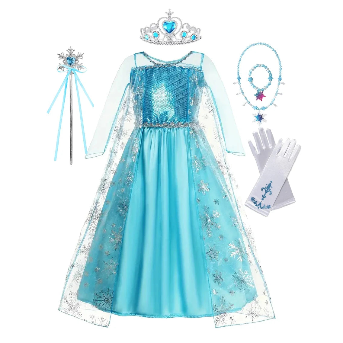 Girls Cosplay Snow Queen Elsa Snowflake Cape Costumes Kids Carnival Party Prom Gown Children Clothes Elsa Princess Dresses