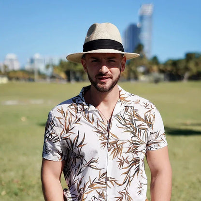 Unisex Panama Straw Hat Wide Brim Summer Beach Sun Protection Fedora Style - Sizes 55-57/58-60/61-64cm (Large/Plus)"