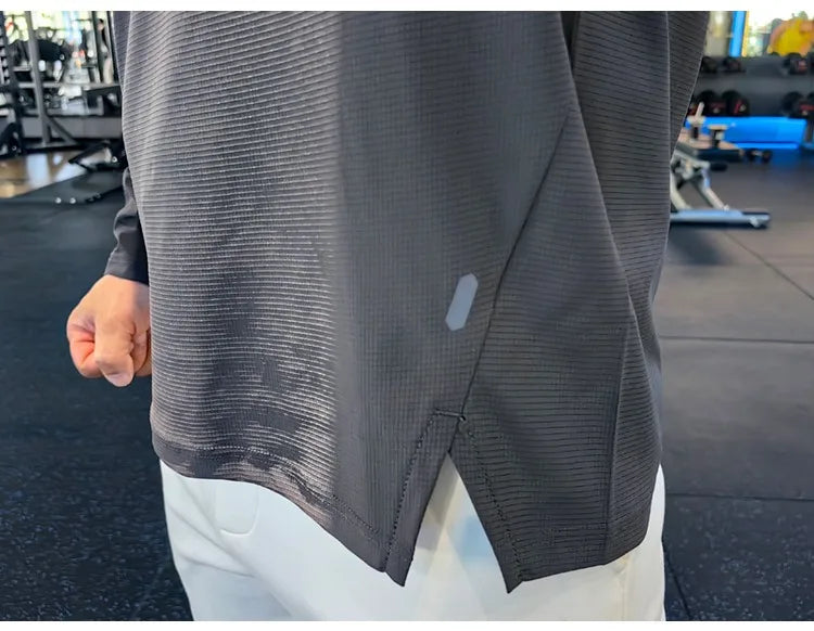 Stand-up Collar Sports Long-sleeved Men Autumn Outdoor Running Gym Fitness Training Clothes Elastic Quick-drying Breathable Top