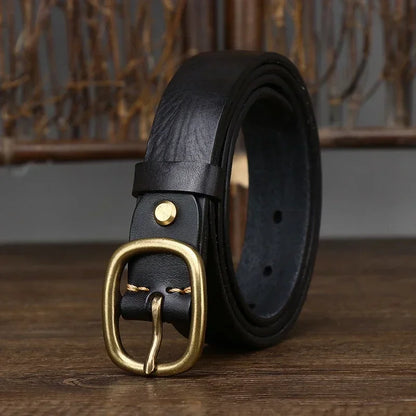 2.8CM Ladies Thick Cowhide Copper Buckle Genuine Leather Jeans Belt Women High Quality Retro Luxury Cintos Female Waistband