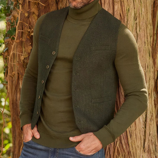 V Neck Slim Fit  Herringbone Men's Vest Single Breasted Men's Waistcoat For Wedding Groomsemen