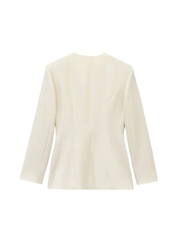 Women's Chic V-Neck Blazer Coat with Belt Long Sleeve Snap-Button Fashion Outerwear Top