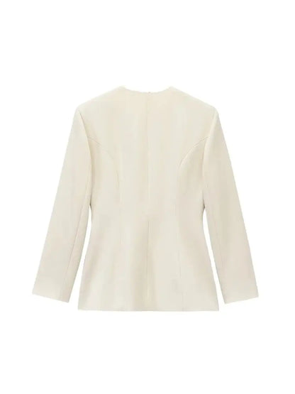 Women's Chic V-Neck Blazer Coat with Belt Long Sleeve Snap-Button Fashion Outerwear Top