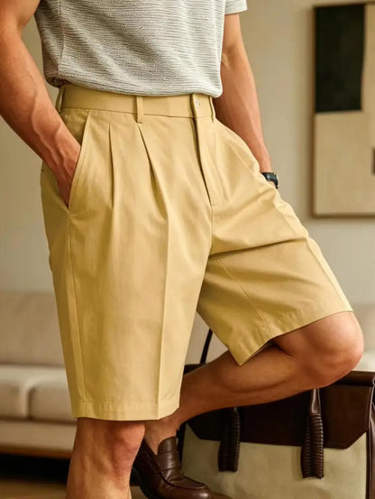 Men's Shorts Casual Pleated Dress Elastic Waist Multi Pockets Classic-Fit Golf Shorts for Men Cotton Summer Formal Shorts Sports