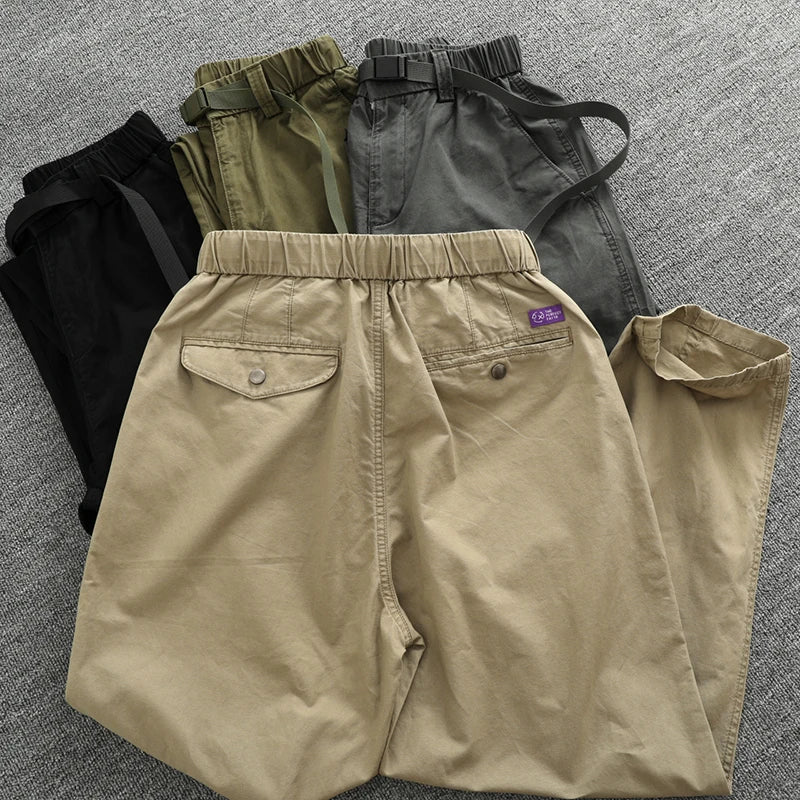 Summer thin casual pants men's straight straight tube loose conical overalls all cotton wash re-engraved purple mark daddy pants