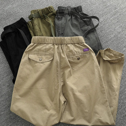 Summer thin casual pants men's straight straight tube loose conical overalls all cotton wash re-engraved purple mark daddy pants