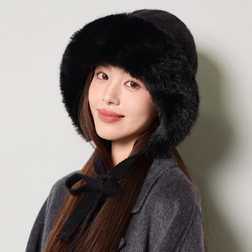 Knitted Hat New Thick Warm Winter Russian Hat Women Windproof Fluffy Fur Hat Lady Skullies Beanies Female Ski Earflap Cap