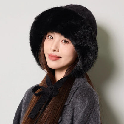 Knitted Hat New Thick Warm Winter Russian Hat Women Windproof Fluffy Fur Hat Lady Skullies Beanies Female Ski Earflap Cap