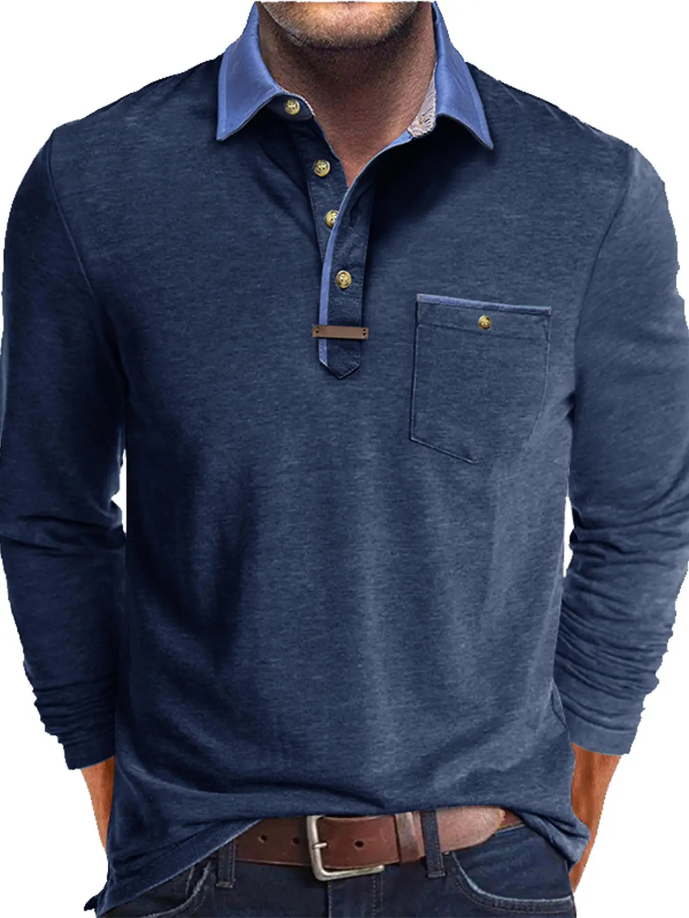 Plus Size Men's Long-Sleeve Polo Shirt Casual Fashion Men's Clothing OverSize Men's T-Shirt Solid Color Pullover Top