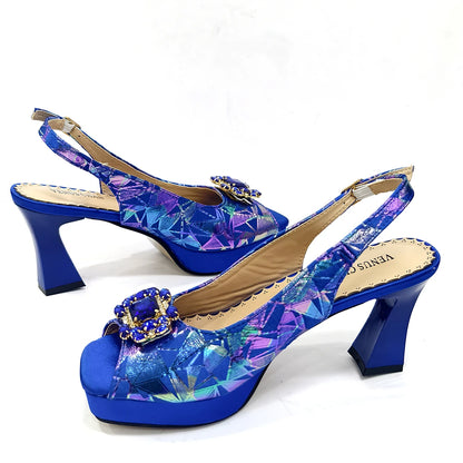 2025 Women's Elegant Yellow High Heel Shoe and Matching Bag Set with Rhinestone Accents – Stylish Square Toe Design for Parties
