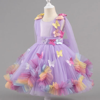 Baby Dress 0-5 Years Birthday Party Wedding Dresses For Toddler Sleeveless Butterfly Mesh Fluffy Cute Girl Princess Dress