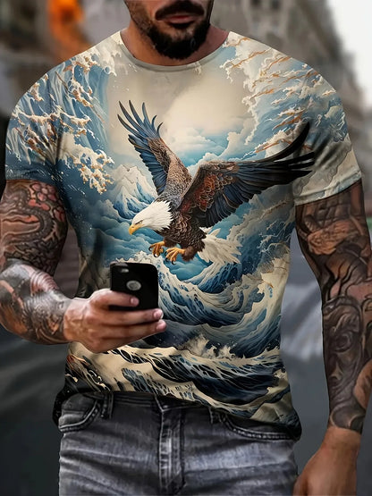 2025 Fashion Eagle Muscle Men's T-Shirts O-Neck Casual Tops Short Sleeve 3D Animal Printing Street T Shirt 6XL Men's Clothing