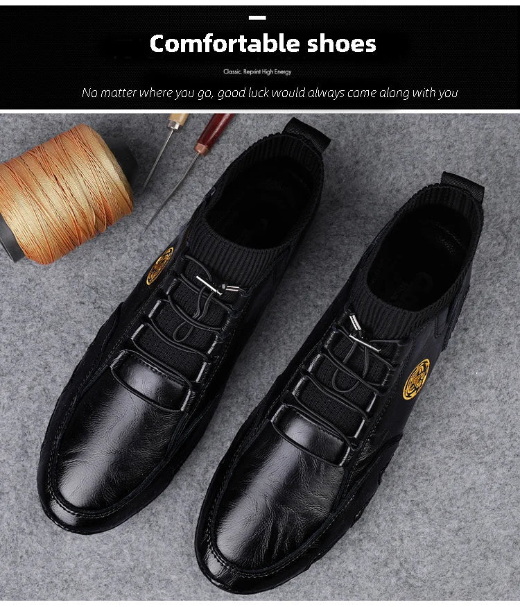 Men's Wear-resistant Boots Casual Classic Genuine Leather Handmade Shoes Ankle Round Toe Lace Up Walking Business Boot