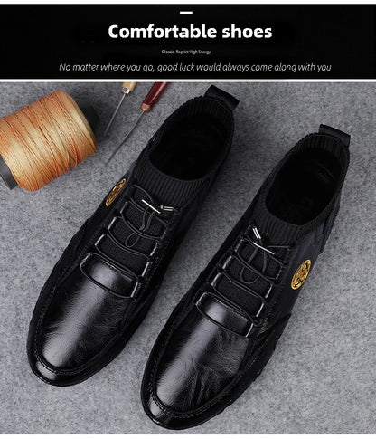 Men's Wear-resistant Boots Casual Classic Genuine Leather Handmade Shoes Ankle Round Toe Lace Up Walking Business Boot