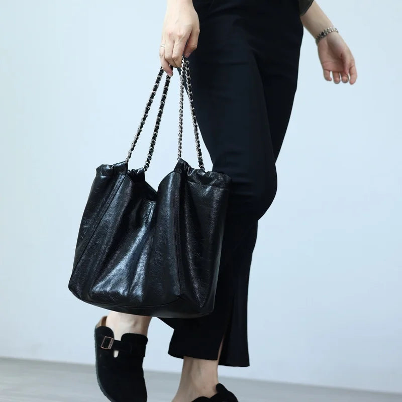 Women Genuine Leather Luxury Chain Single Shoulder Bags Large Capacity Soft Handbag Suitable For Working And Travling