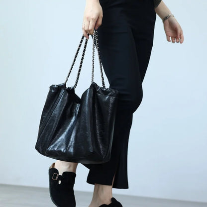 Women Genuine Leather Luxury Chain Single Shoulder Bags Large Capacity Soft Handbag Suitable For Working And Travling
