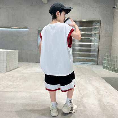 Children Summer Clothing Top and Bottom Set For Boys Cotton Clothes Suit Outfit Suit Kids Sleeveless T-shirt Shorts Tracksuit