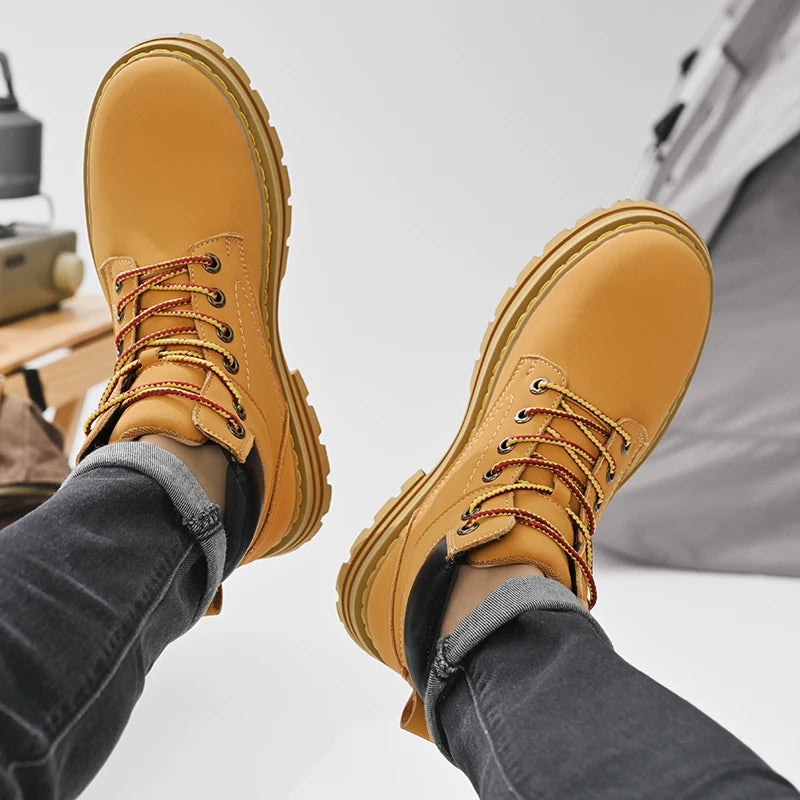 Handmade Outdoor Men Genuine Leather Boots Male Comfortable Business Party Casual Shoes Street Thick Sole Lace Up Shoes Big Size