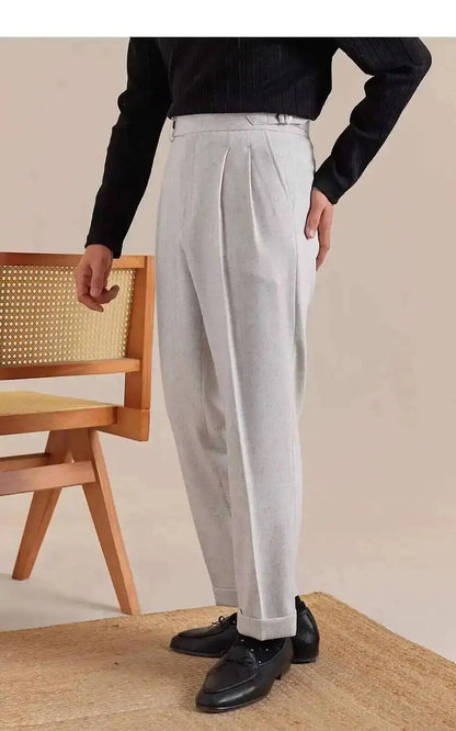 High Waist Linen Suit Pants Men Breathable Straight Leg Office Trousers Men Pantalon Costume Homme Men's Social Trousers
