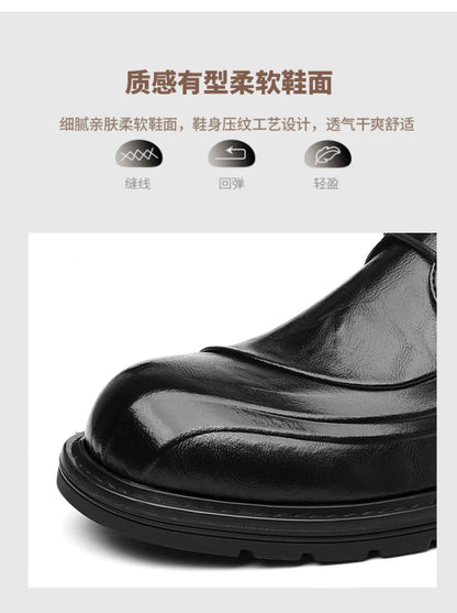 Brown Burnished Genuine Leather Lace Up Chunky Sole Formal Business Office Groom Wedding Daily Wear Shoes Fashion Comfortable