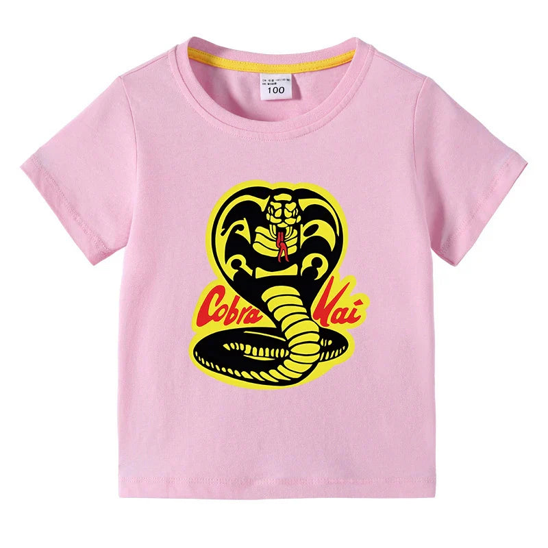 Cobra Kai Printed Summer Chlidren' T-shirt Boys Girls O-Neck Short Sleeve Tees Kids Pure Cotton Clothing Baby Boys Gift