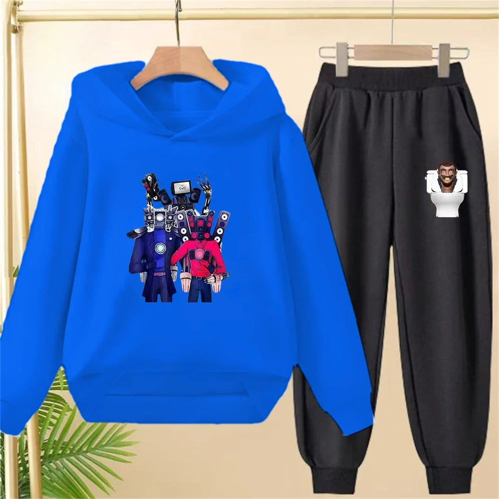 Skibidi Toilet Children's Autumn Winter Hoodie Black Pullover Boys Girls Toddler 2-12Yrs Top+Trousers Coat Casual Fashion Set