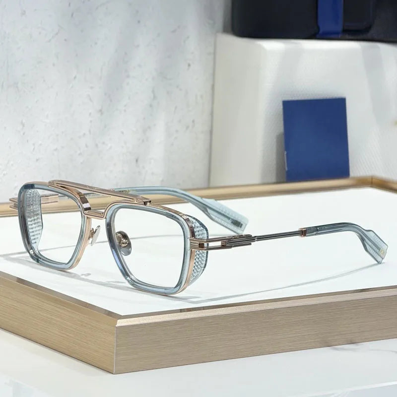 Gradient Square Classical Alloy Sunglasses for Men Women Acetate Luxury Brand Designer UV400 High Quality Eyeglasses with Case