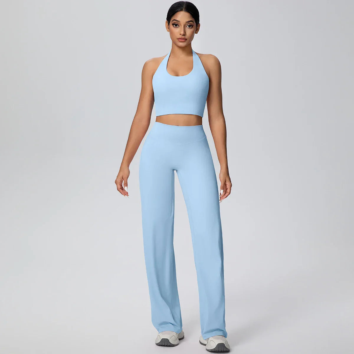 2PCS Woman Backless Hanging Neck Bra and Pants Yoga Set Summer Breathable Gym Sports Running Workout Top Hot Sales Yoga Set