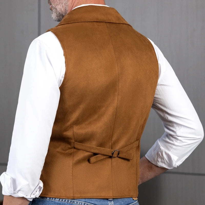 Men Vest Brown Double Button Frosted Velvet Waistcoat For Banquet Birthday Wedding Business Work Formal Set Men Suit Vest