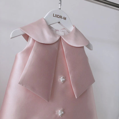 New Girls Western Style Long-Sleeved RedAWord PrincessAExpansion Skirt Handmade Pearl Diamond Dress Skirt