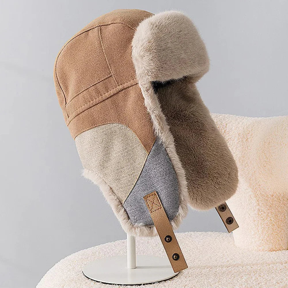 Russian Hat Men Women Winter Fur Hats Male Female Patchwork Russian Hat Thick Warm Ski Earflap Cap Windproof Bomber Hats