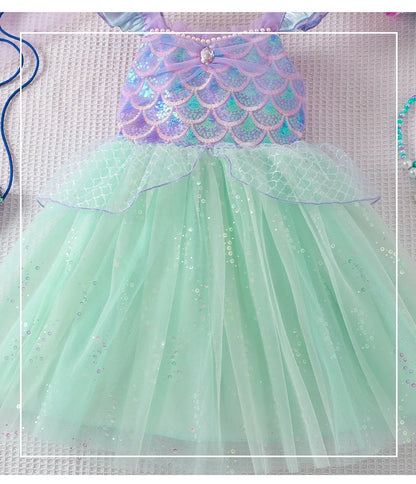 2025 Little Girls Mermaid Dress Ariel Party Clothing Casual Princess Birthday Outfit Wear Summer Elegant Gown