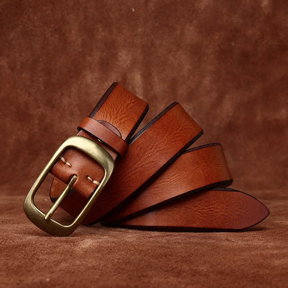 3.8 Width High Quality Pure Cowhide Thick Real Genuine Leather Men's Fashion Brass Buckle Belts Luxury Brand Jeans Belts for Men