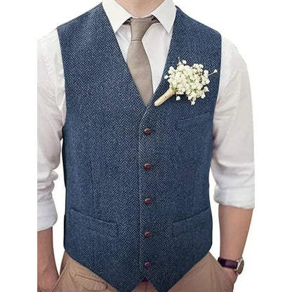Men Vest Silver Herringbone V Neck Single Button Waistcoat For Wedding Banquet Birthday Business Casual Work Men Suit