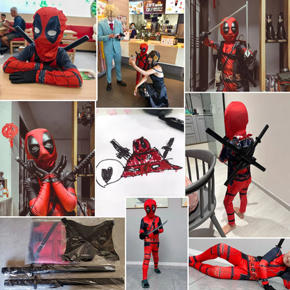 Cosplay Deadpool Costume Kids High Quality Spider-Man Child Halloween Cosplay Costume Deadpool Sword Set Adult Bodysuit Costume