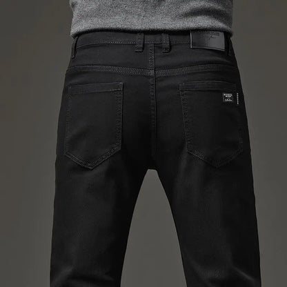 Men's autumn and winter hot jeans elastic small straight leg pants black gray micro elastic zipper fashionable versatile jeans